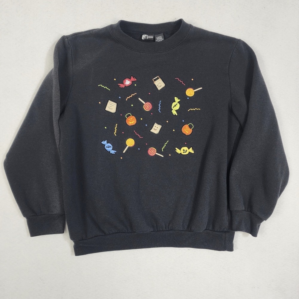 Holiday Editions Halloween Sweatshirt Womens L Black Candy Pumpkins Long Sleeve